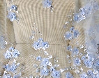 type L / lace flower sapphire blue Pink 3D Lace Fabric With 3d