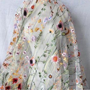 Hot Lace Fabric Floral Embroidered Tulle Fabric Dress Bridal Veil Floral Gauze Fabric By The Yard