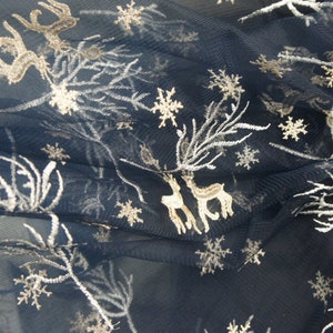 royal blue tulle lace fabric with deer design for tutu skirts, girl dress, curtains 1 yard