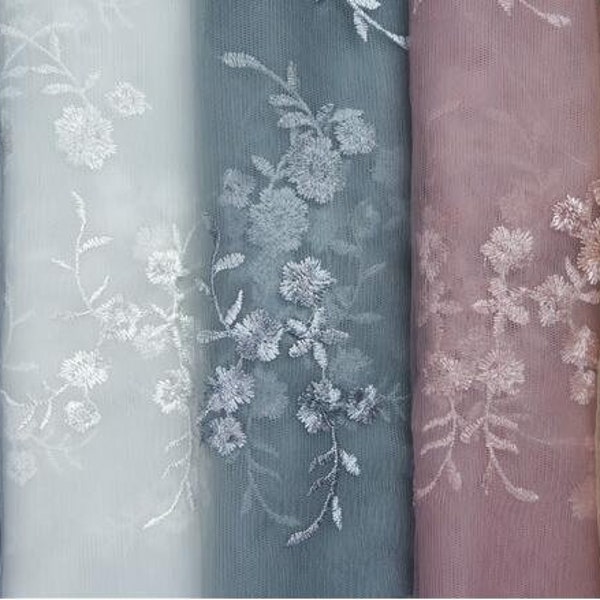 Beautiful Flower Embroidered Lace Fabric, Bridal Lace Fabric, Wedding Dress Fabric By The Yard 51" Width