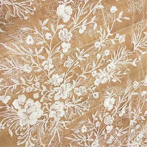 Lace Fabric By Yard Ivory Tulle Floral Embroidery Exquisite Bridal Lace Wedding Dress 51&quot; Wide Gorgeous
