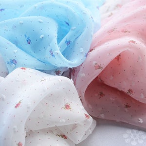 7 Colors Exquiste Floral Polka Dot Chiffon Fabric Print Pink Flower Dot Embroidery Fabric Bridal Lace Fabric Material Wedding Fabric 1 yard