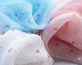 7 Colors Exquiste Floral Polka Dot Chiffon Fabric Print Pink Flower Dot Embroidery Fabric Bridal Lace Fabric Material Wedding Fabric 1 yard