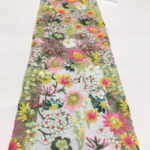 Wholesale Price!1Yard New Floral Lace Fabric,Flower Dress Fabric,Colorful Embroidery Mesh Sequin Fabric,Prom Dress,Wedding Dress