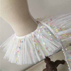 Lovely Lace Trim Colorful Tassel Off White Tulle Lace Tutu Skirt Baby Dress Fabric 10CM Wide 2 Meters