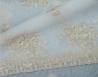 New Gold Lace Fabric, Embroidered 3D Floral Fabric, Pink/Off White/Pale Blue Bridal Lace Fabric By The Yard