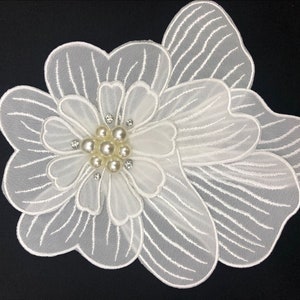 1 peça aplique de renda com contas de flores 3D e strass para fantasia, chapéu, vestido de noiva