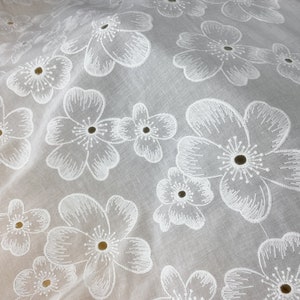 Cotton Lace Fabric, Cotton Fabric, Off White Cotton Lace With Eyelet Flower