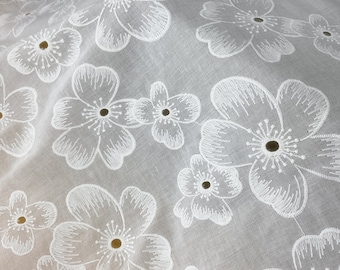 Cotton Lace Fabric, Cotton Fabric, Off White Cotton Lace With Eyelet Flower