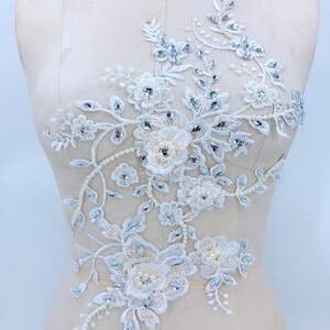 Heavy 3D Beaded Rhinestone Lace Applique Embroidered Floral Motif Sew On Evening Dress, Costume