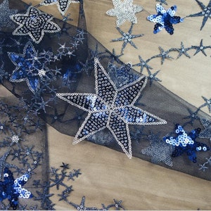 Star Fabric, Star Lace Fabric, Star Tulle Fabric, Sequin Lace Fabric, Sequin Star Gauze Fabric