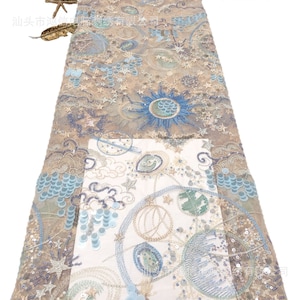 Tissu de dentelle de broderie d&#39;étoile de soleil de soleil paillettes florales de tissu de dentelle de maille de tulle pour pour la robe de mariée robes robe de bébé robe de soirée