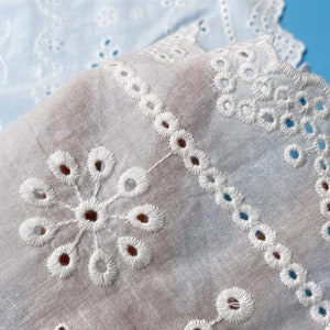 Cotton Lace Fabric Eyelet Flower Design Both Scalloped Borders Off White Color 55 Width 1 Yard image 7