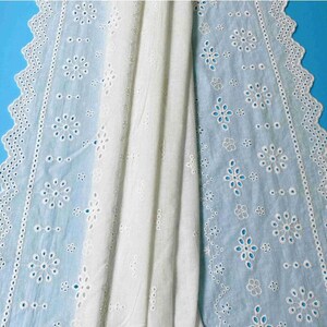 Cotton Lace Fabric Eyelet Flower Design Both Scalloped Borders Off White Color 55 Width 1 Yard image 8