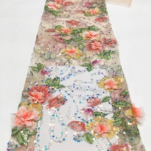 3D Flower Embroidery Lace Fabric Colorful Floral Tulle Lace Mesh For Girl Dress By the Yard DIY Evening Dress Costume Handcrafts 51&quot; Width