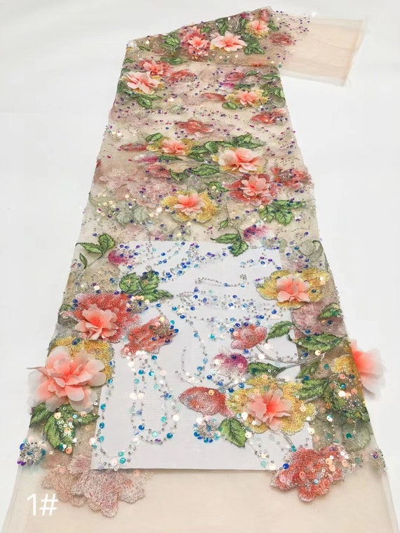 AMAIL Flower embroidery like cloth ベージュ Amazon.com: Multicolor 3D Flowers Heavy Embroidery Lace