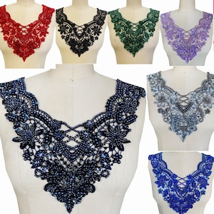 8 Colors rhinestone neckline applique, rhinestone bead applique collar, bridal dress supplies, rhinestone necklace collar