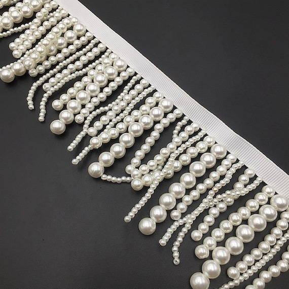 White Bead Fringe Tassel Trim, White Pearl Trim, White Beaded Trim, Pearl  Lace for Curtains, Dance Costume, Beading Fringe 