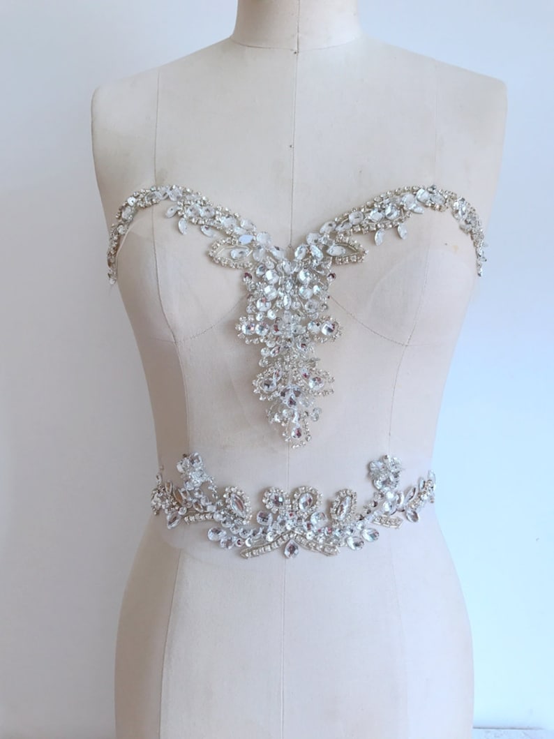 1 Set Bridal Dress Belt GoldRedRoyal BlueChampagneWhite 11 Colors Heavy Beaded Rhinestone Collar Applique