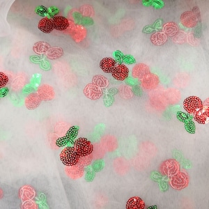 Exquisite Cherry Embroidery Lace Fabric Cherry Sequins Tulle Mesh Lace Fabric For tutu dress, banquet dresses
