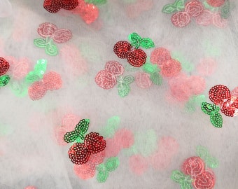 Exquisite Cherry Embroidery Lace Fabric Cherry Sequins Tulle Mesh Lace Fabric For tutu dress, banquet dresses