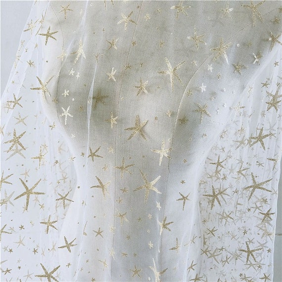 2019 Latest off White Tulle Gold Star Lace Fabric, Stars Mesh Lace Fabric  Bridal Dress Fabric 59" Wide 1 Yard - Etsy