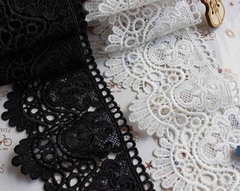 5 yards crocheted lace trim, hollowed out lace, water soluble lace, black/off white trimming for costume, dress, cloth