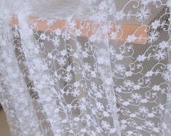 1 Yard Lace Fabric Off White Tulle Flower Embroidered Soft Bridal Lace Wedding Dress Fabric 55 Inches Width Top Quality