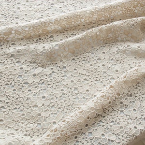 Cotton Lace Fabric, Beige Lace Fabric, Vintage Crocheted Flower Lace, Venice Lace Fabric 51" Wide