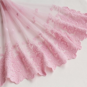 Pink Lace Trim Cotton Embroidered Floral Lace 35CM Super Wide Gauze Lace Trim 1 Meter Long