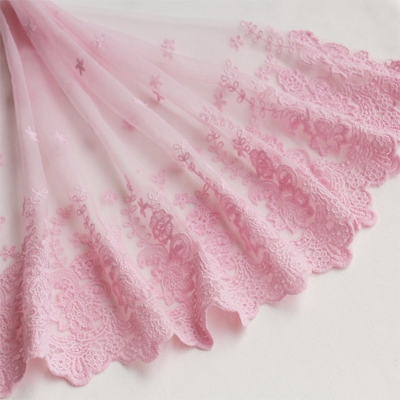 Pink Lace Trim Cotton Embroidered Floral Lace 35CM Super Wide