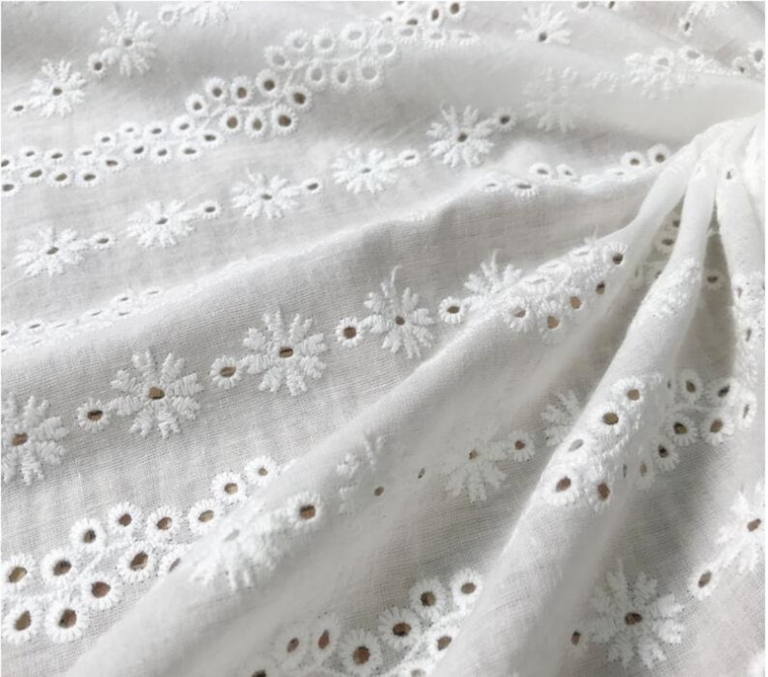 Off White Cotton Lace Fabric by Yard Cotton Eyelet Floral - Etsy