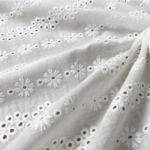 Off White Cotton Lace Fabric By Yard, Cotton Eyelet Floral Fabric, Wedding Dress Fabric, Overlay Or Costume Design 53" Wide