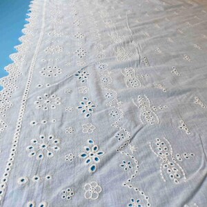 Cotton Lace Fabric Eyelet Flower Design Both Scalloped Borders Off White Color 55 Width 1 Yard image 3