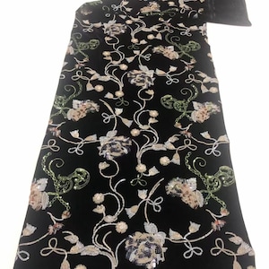 Sequined Flower Embroidered Lace Fabric Black Velvet Sequin Floral Lace By the Yard for Party Dress Gown Curtain 51&quot; width