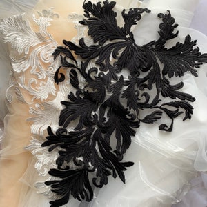 Large mesh embroidered lace applique, A piece of black or off white applique patch trim lace motif for wedding decoration