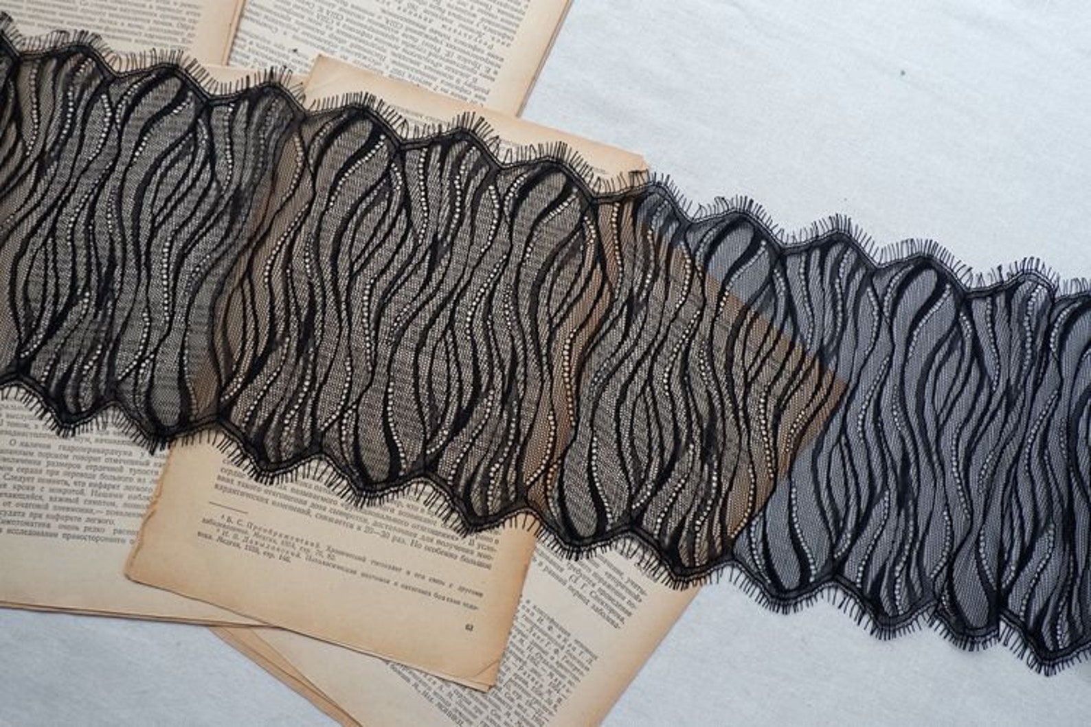 Chantilly Lace With Double Eyelash Borders, France Bridal Lace, Black ...