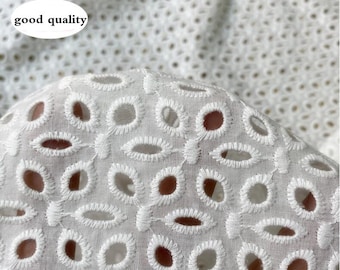 Autumn-New Off White Embroidered Lace Fabric, Cotton Eyelet Lace Fabric By The Yard, Bridal Lace Fabric