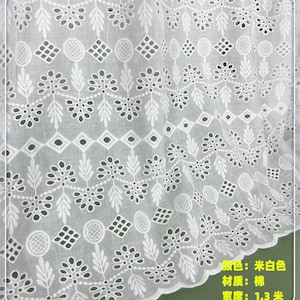 Eyelet Cotton Lace Fabric,Hollowed Out Embroidery Flower Cotton Fabric,Off White Cotton Fabric,Blouse Dress Costume Fabric 1 Yard