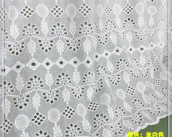 Eyelet Cotton Lace Fabric,Hollowed Out Embroidery Flower Cotton Fabric,Off White Cotton Fabric,Blouse Dress Costume Fabric 1 Yard