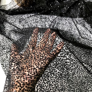 Sequined Fabric, Black Dot Mesh Lace Fabric, Sequins Tulle Fabric, Wedding Fabric 51&quot; Width By The Yard