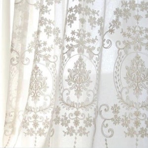 Vintage Flower Embroidered Lace Fabric White Tulle Lace Curtain Fabric Prop Backdrop Lace Top