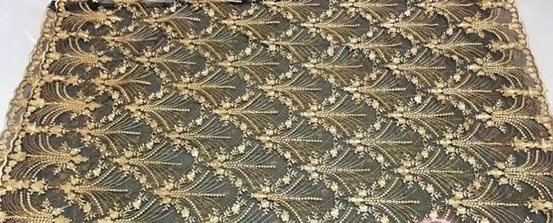 Vintage Gold Lace Fabric, Golden Embroidery Mesh Lace Fabric, Soft Tulle Lace Fabric For Formal Dress, Prom Gown, Bridal Wedding Robe image 8