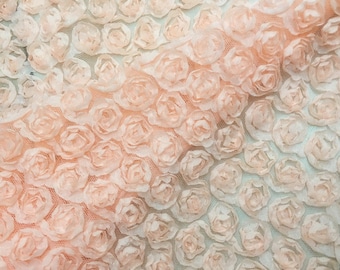Rosette Flower Fabric, 3D Chiffon Rosette Fabric, Salmon Pink Lace Fabric By Yard, Wedding Decor, Photography Backdrop, Blanket