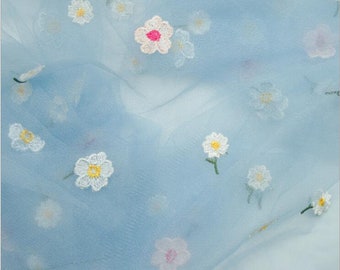 Colorful Daisy Tulle Fabric, Soft Floral Gauze Fabric, Mesh Lace Fabric, Baby Dress Fabric