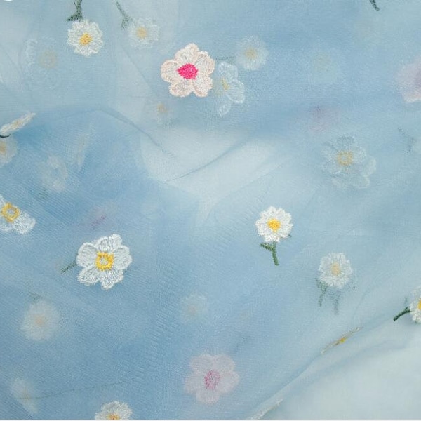 Tulle marguerite colorée, gaze florale douce, dentelle résille, tissu pour robe de bébé