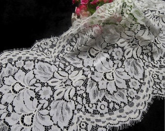 Sale ivory french lace fabric, chantilly lace fabric, Corded Lace Fabric For Evening Dress, Bridal Gowns 3 Yards