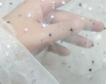 Off White Tulle Sequined Star Lace Fabric Bronzing Stars Fabric 59" Wide Wedding Dress Veil Costume Supplies