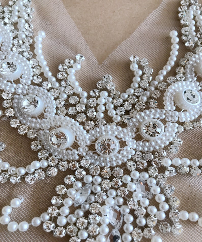 Luxury Sew on Rhinestone Faux Pearls Lace Bodice Applique Etsy