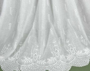 Off White Eyelet Cotton Lace Fabric,Embroidery Flower Cotton Fabric,Scalloped Edge Cotton Fabric, Blouse Dress Costume Fabric By The Yard